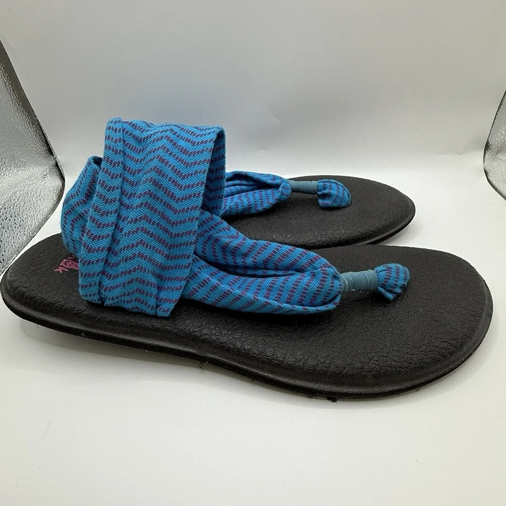 SANUK Sling 2 Turquoise Fucshia Chevron Yoga Mat 9 Thong Flip Flop Sandals LN‎